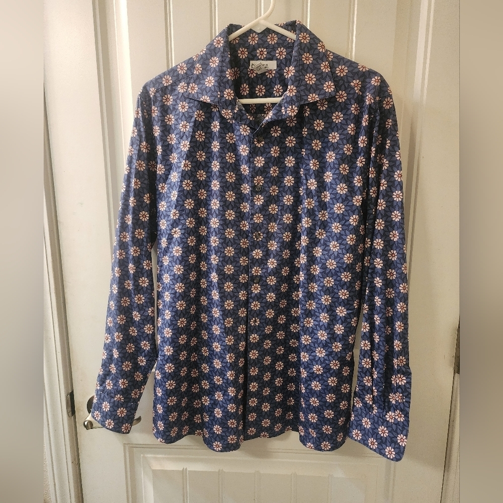 Bar III Slim Fit Stretch Floral Button Down Shirt – Men's L – 100% Organic Cotto